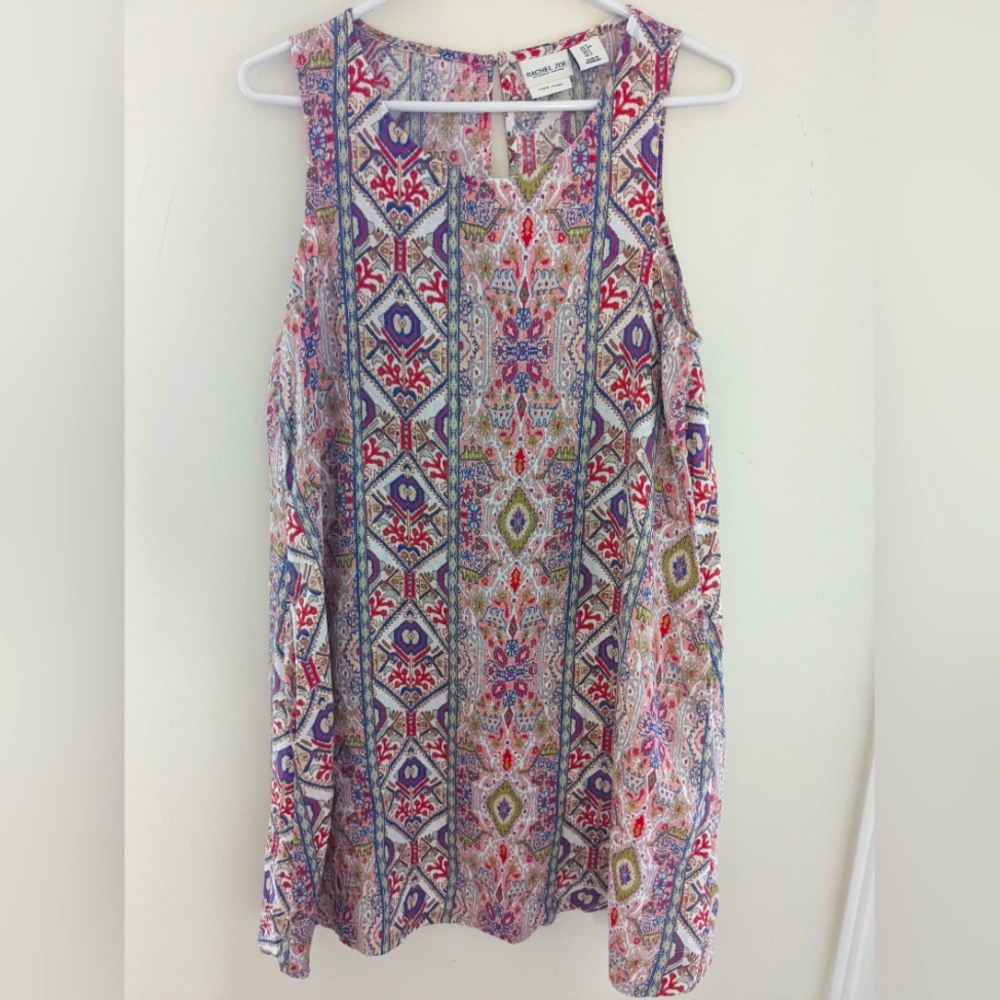 Rachel Zoe Linen Floral Keyhole Shift Sleeveless Dress With Pockets Size S